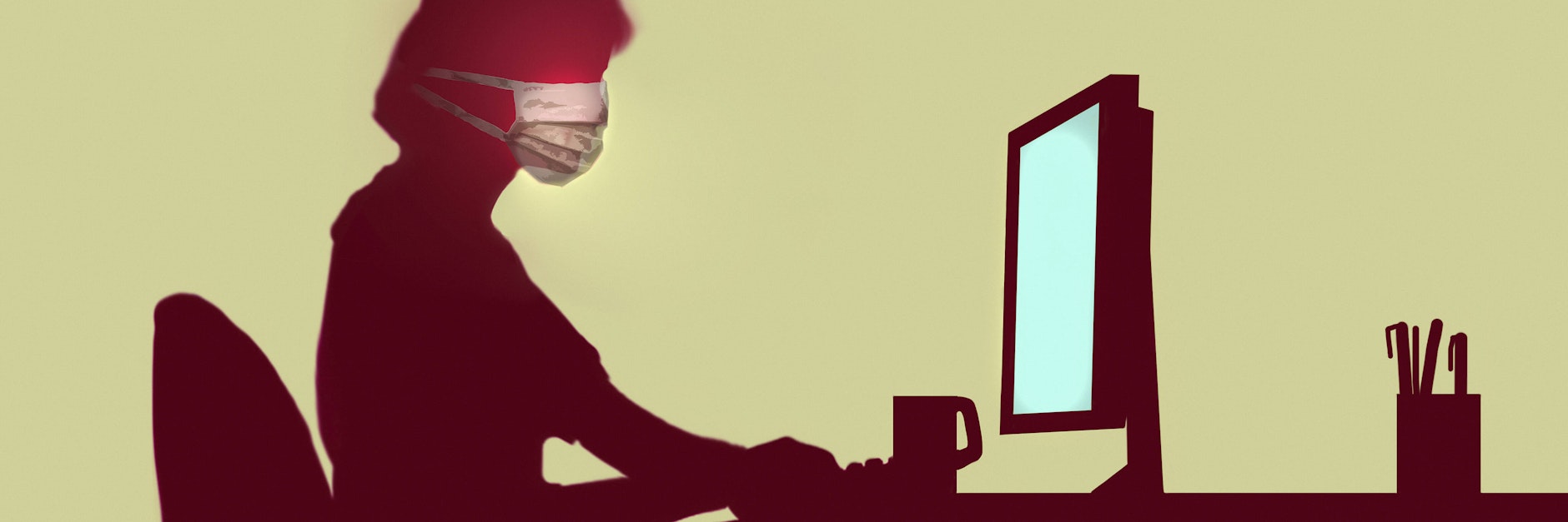 Eine Frau in Zeiten von Corona am Computer.&nbsp;