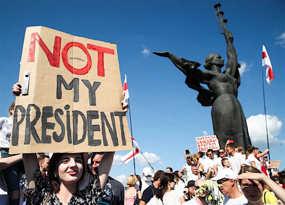Eine Demonstration gegen den belarussischen Präsidenten Aleksander Lukaschenko in Minsk am 16. August 2020.