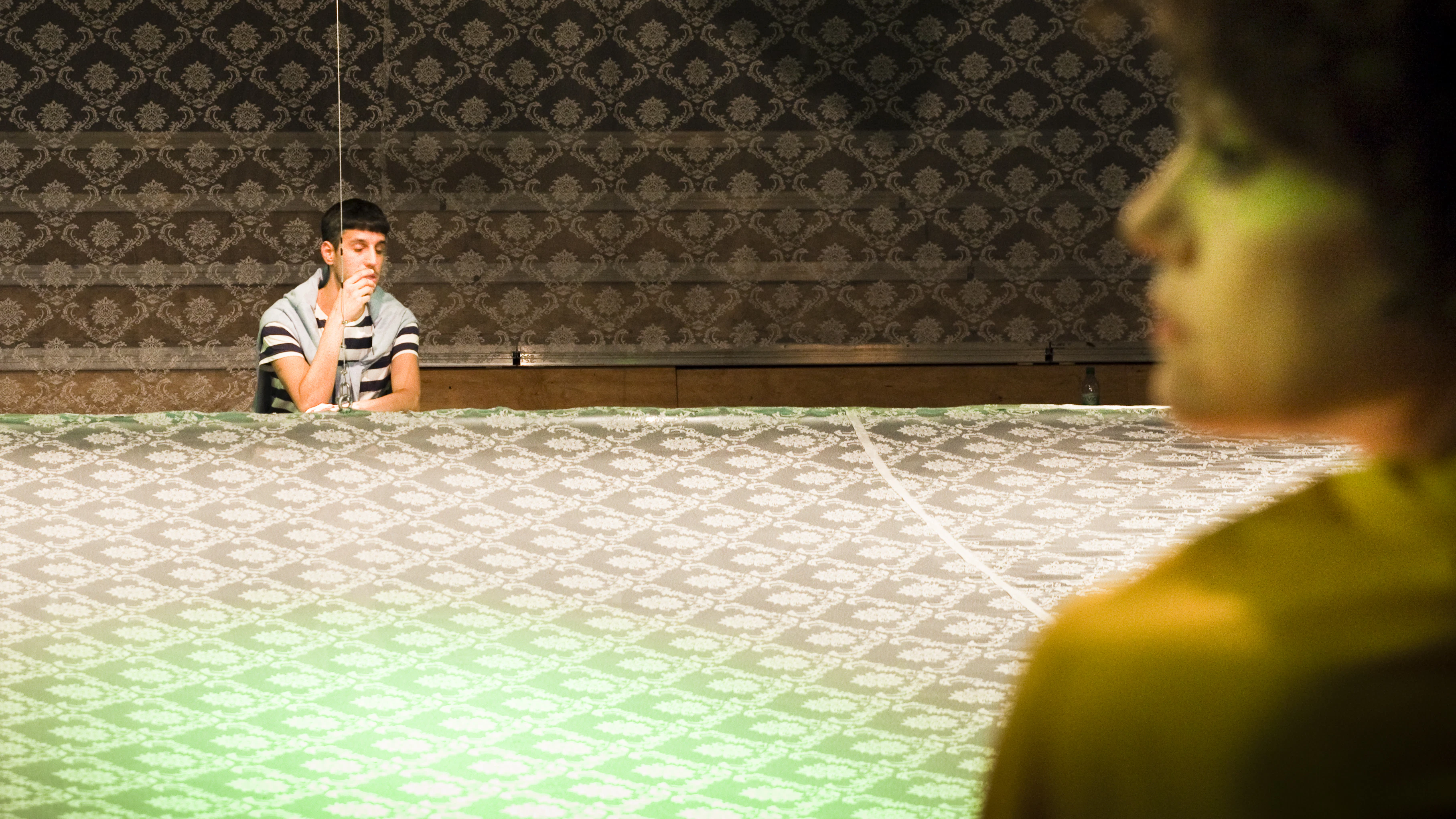 Keeping social distance. A scene from the 2018 production&nbsp;<em>The Land of Milk(y) and Honey?: Israelis in Berlin</em>