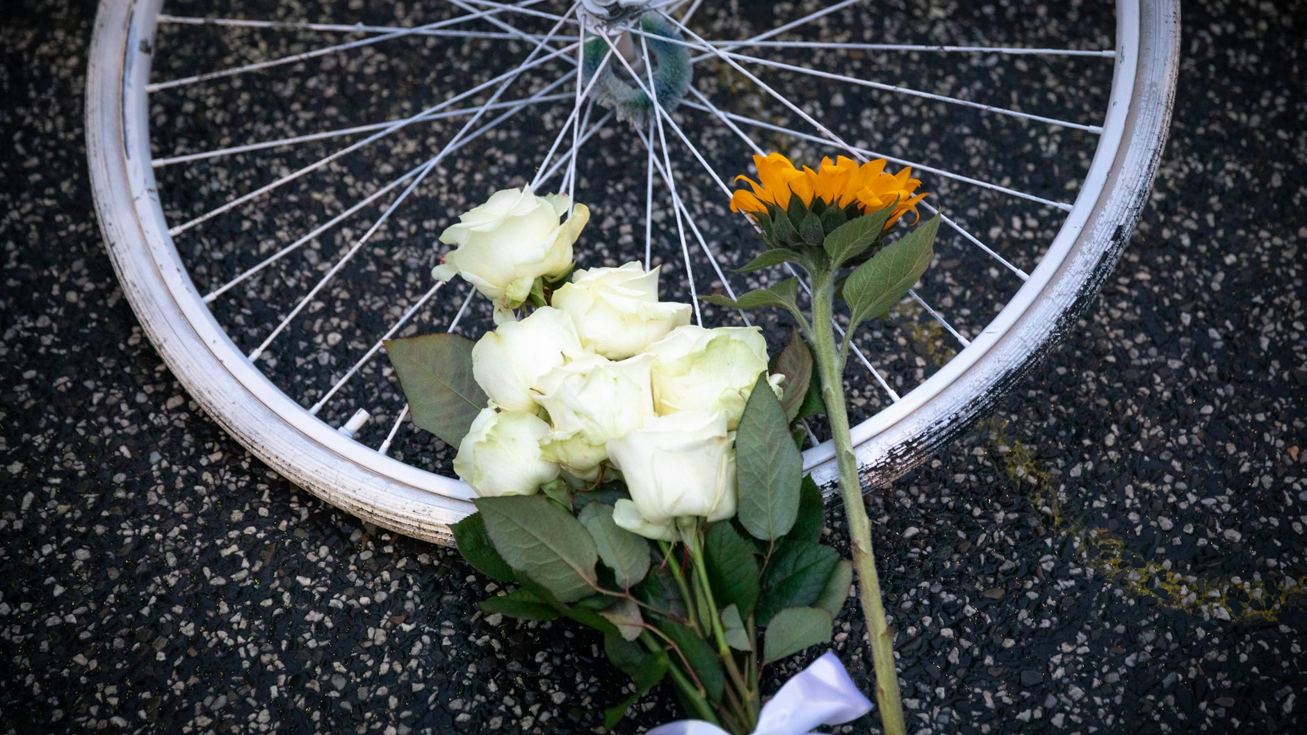 Flowers laid in memory of a cyclist killed in Mitte.
