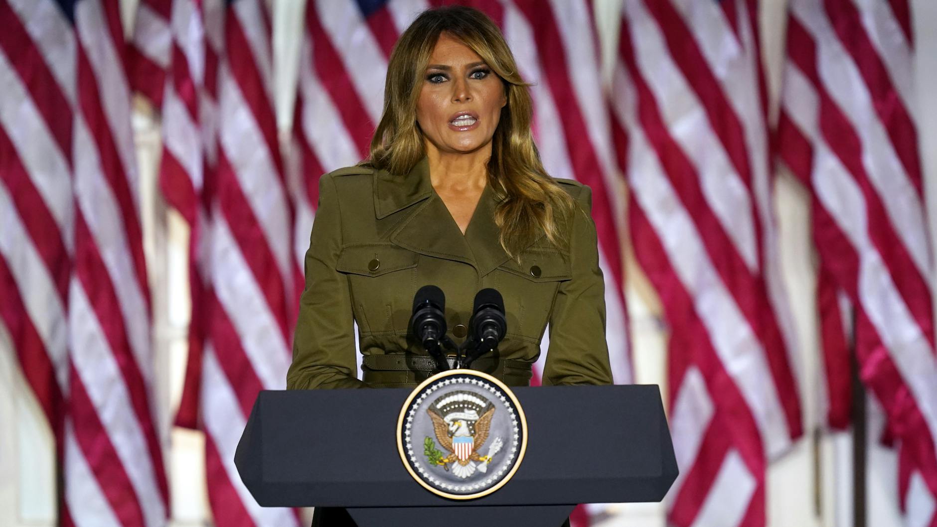 First Lady Melania Trump machte sich in ihrer Rede im Rosengarten des Weißen Hauses für die Wiederwahl ihres Mannes stark.