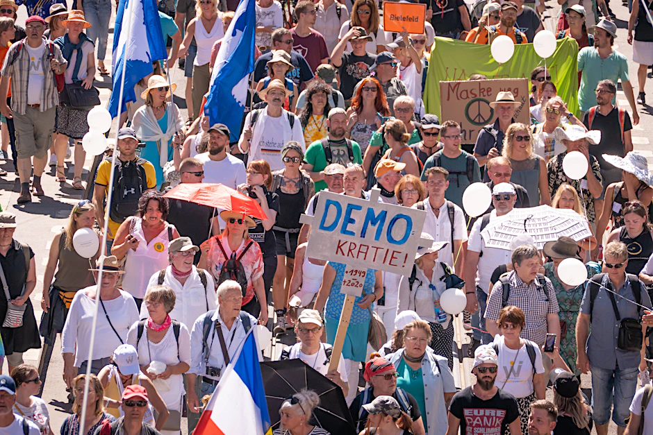 Teilnehmer bei der Demonstration am 1. August in Berlin.