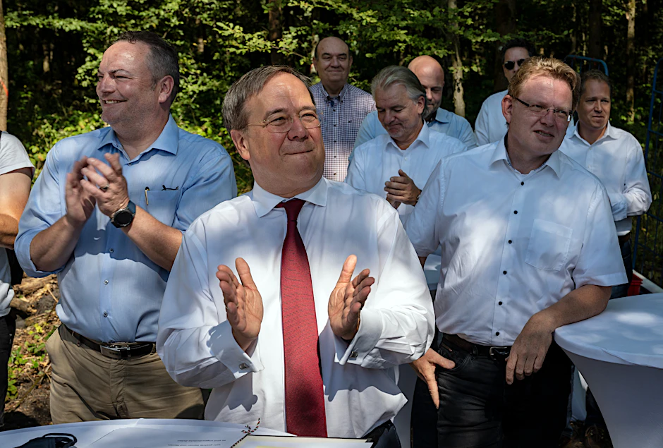 Ministerpräsident Armin Laschet bei einer Wahlveranstaltung mit Kommunalpolitikern in Nordrhein-Westfalen.