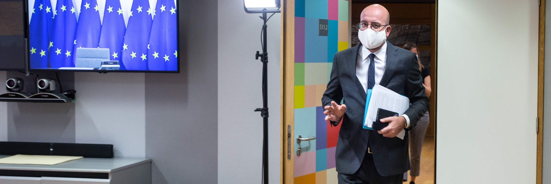 EU-Ratspräsident Charles Michel mit Corona-Maske.