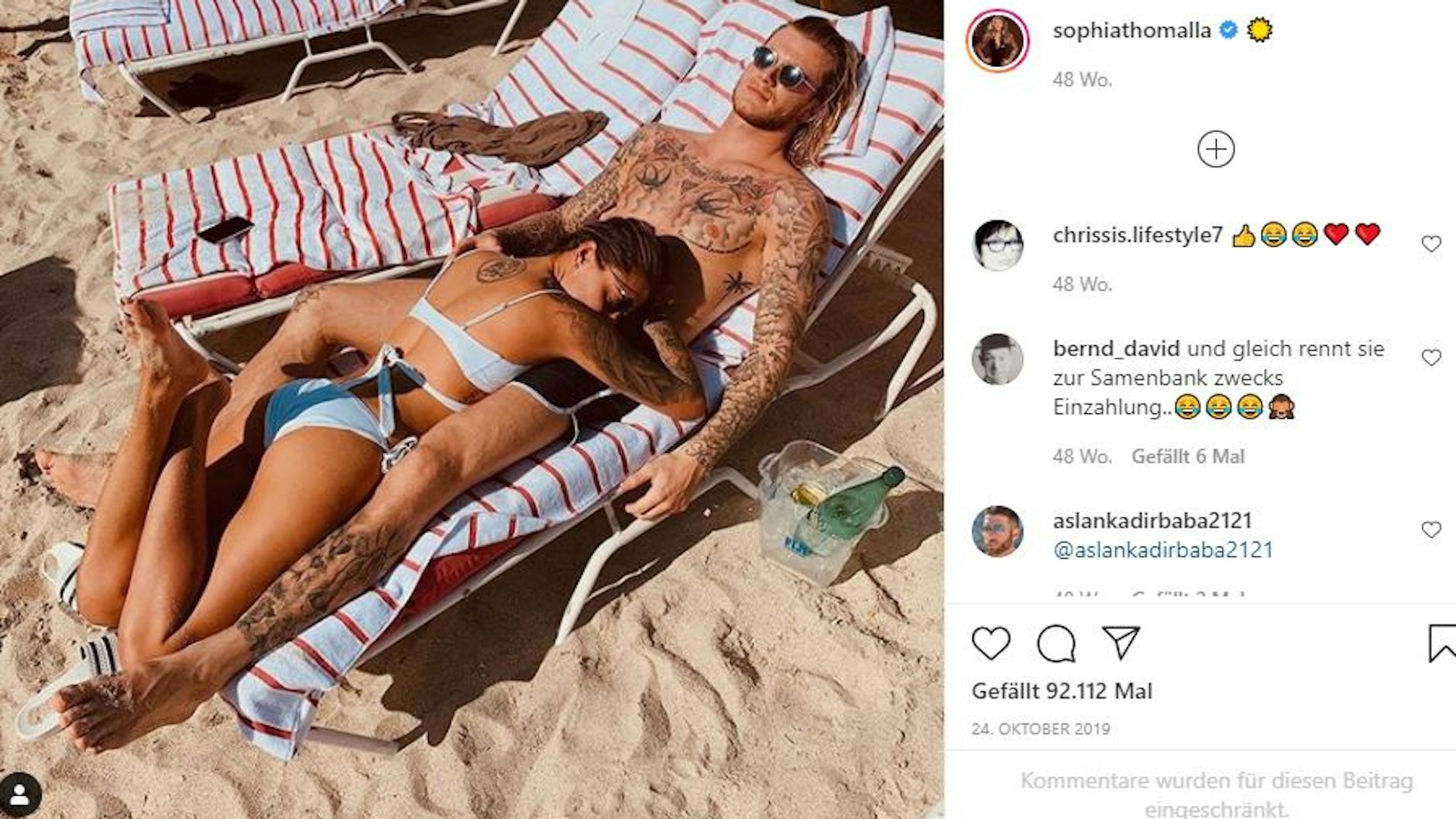 Ihre Liebe leben sie gerne öffentlich: Sophia Thomalla und Loris Karius.&nbsp;