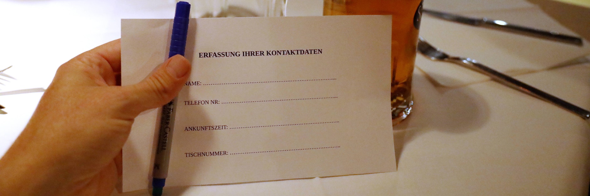 Registrierkarte für Gastro-Gäste.