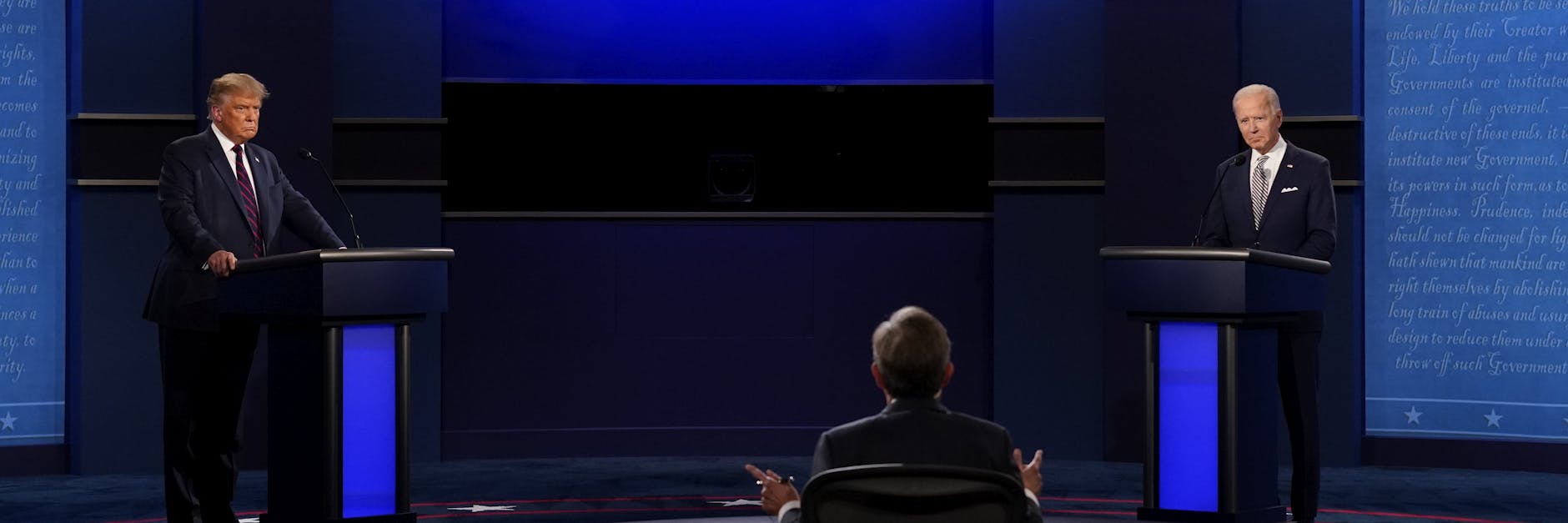 Donald Trump (l.), Präsident der USA, und Joe Biden (r.), Präsidentschaftskandidat der Demokraten, während der ersten Präsidentschaftsdebatte.