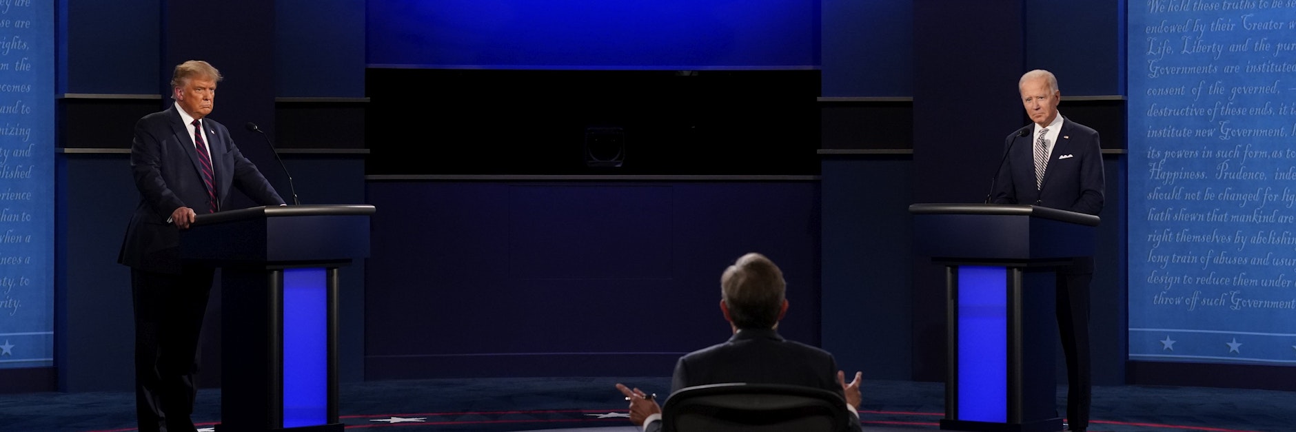 Donald Trump (l.), Präsident der USA, und Joe Biden (r.), Präsidentschaftskandidat der Demokraten, während der ersten Präsidentschaftsdebatte.