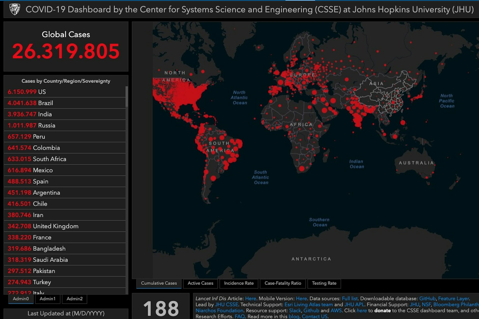 Das Dashboard der Johns Hopkins University, Ansicht vom Freitag.