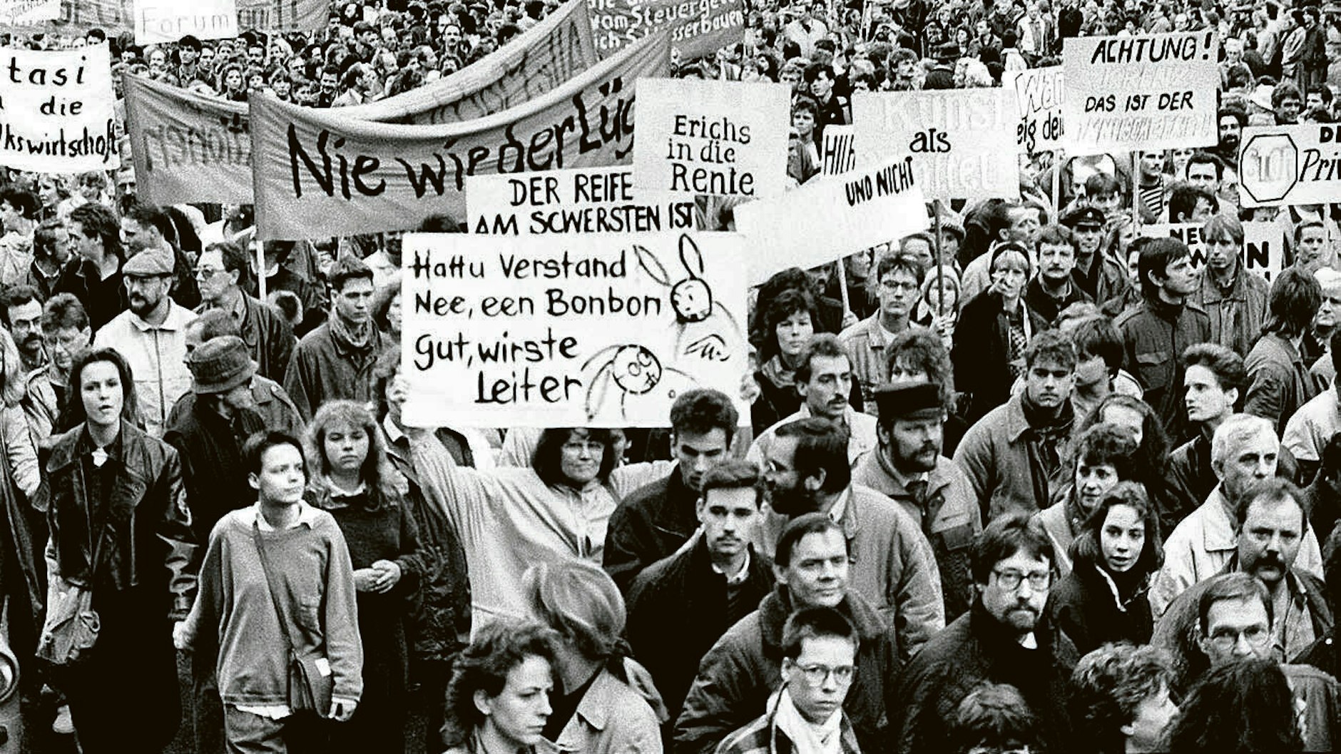 Im Leben unseres Autors begannen die Schwirigkeiten mit dem richtigen Demonstrieren im Jahr 1989. Hier ein Bild vom 4. November 1989 in Berlin.&nbsp;