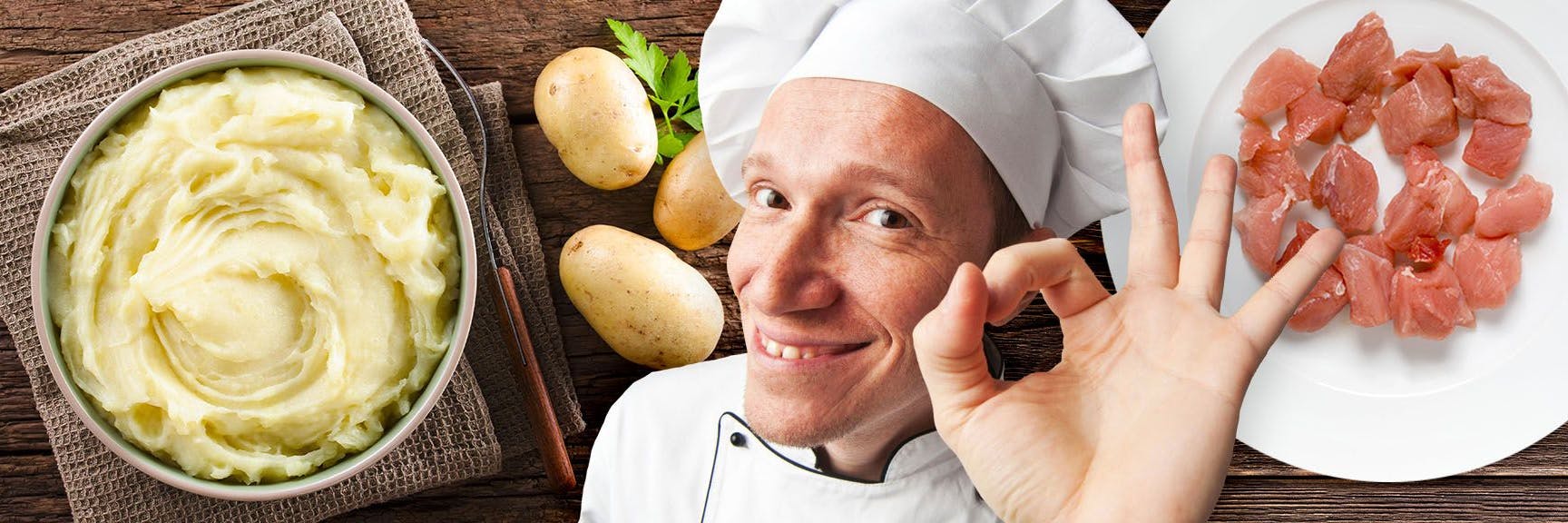 Für die traditionelle Bunte Katze braucht es Kartoffeln, aus denen ein Kartoffelbrei hergestellt wird, und Schweinefleisch.