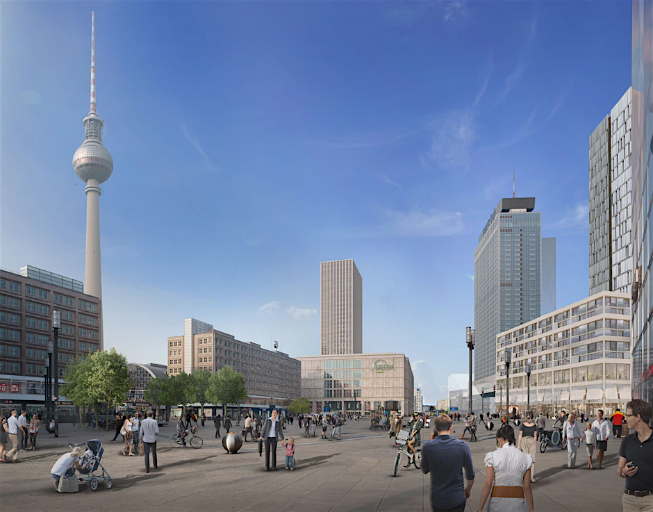 Zukunftsvision: So sieht der Alexanderplatz aus, wenn die Hochhäuser bei Galeria Kaufhof (Bildmitte) und neben dem Hotel Park Inn (rechts) stehen.&nbsp;<br>