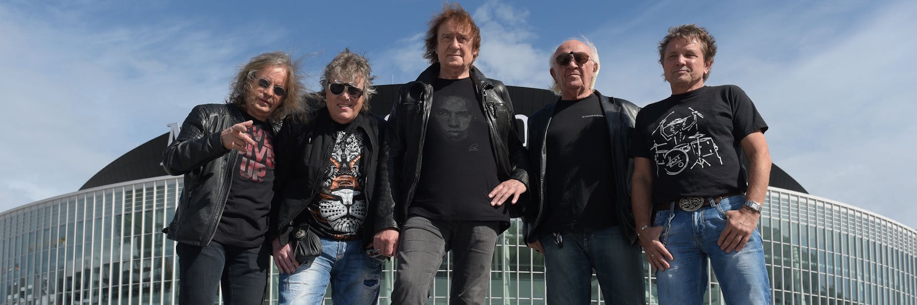 Die Musiker der Band Puhdys mit Bassgitarrist Peter Rasym (l-r), Sänger und Gitarrist Dieter Hertrampf, Sänger und Frontmann Dieter Birr, Keyborder Peter Meyer und Schlagzeuger Klaus Scharfschwerdt