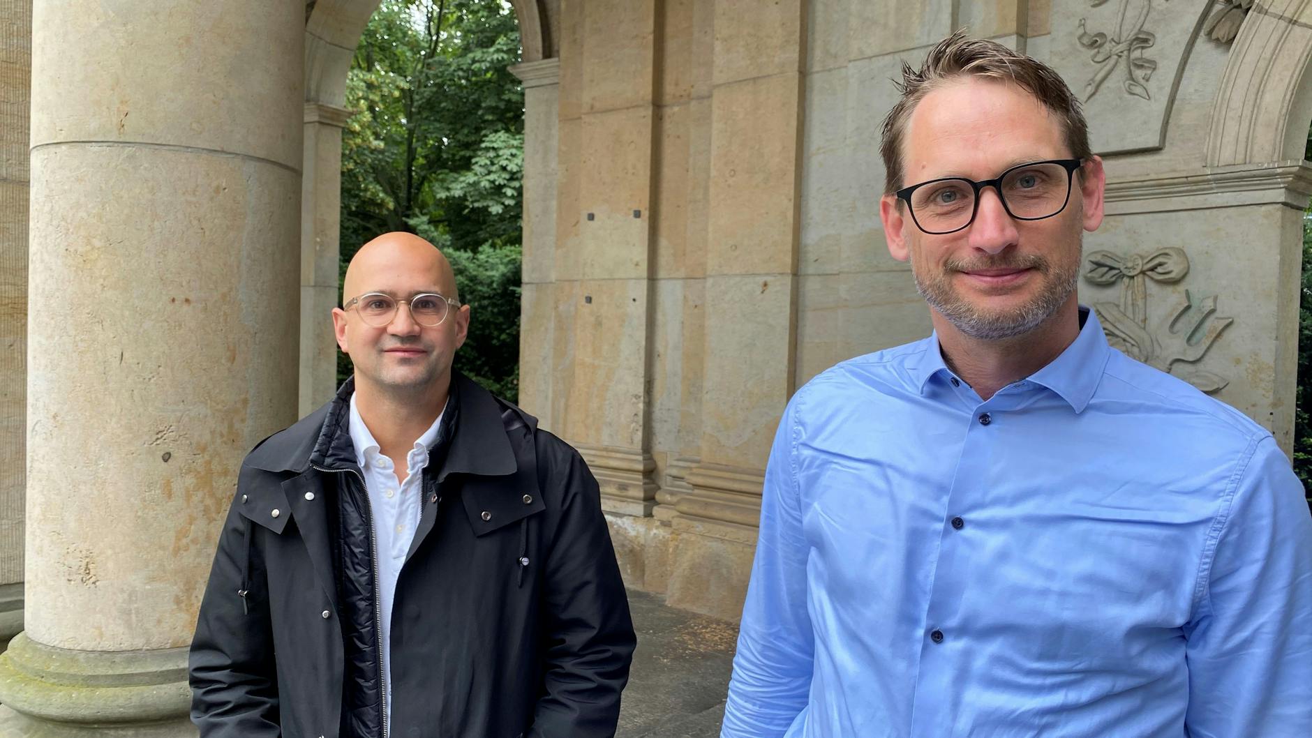 Sie fordern frühzeitige Bürgerbeteiligung: Florian Geddert (l.) und Hendrik Blaukat von der IG Leipziger Straße.