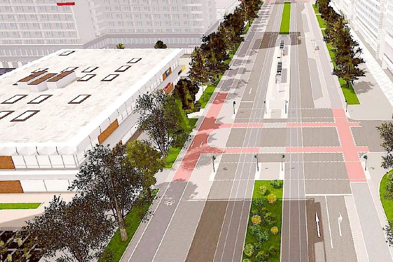 Eine der Varianten für die geplante Umgestaltung der Leipziger Straße in Mitte, die der Senat im Februar 2020 vorgestellt hat. Ein späterer Plan zeigt auch ein Gleis auf dem Mittelstreifen - für Bahnen, die dort umkehren.