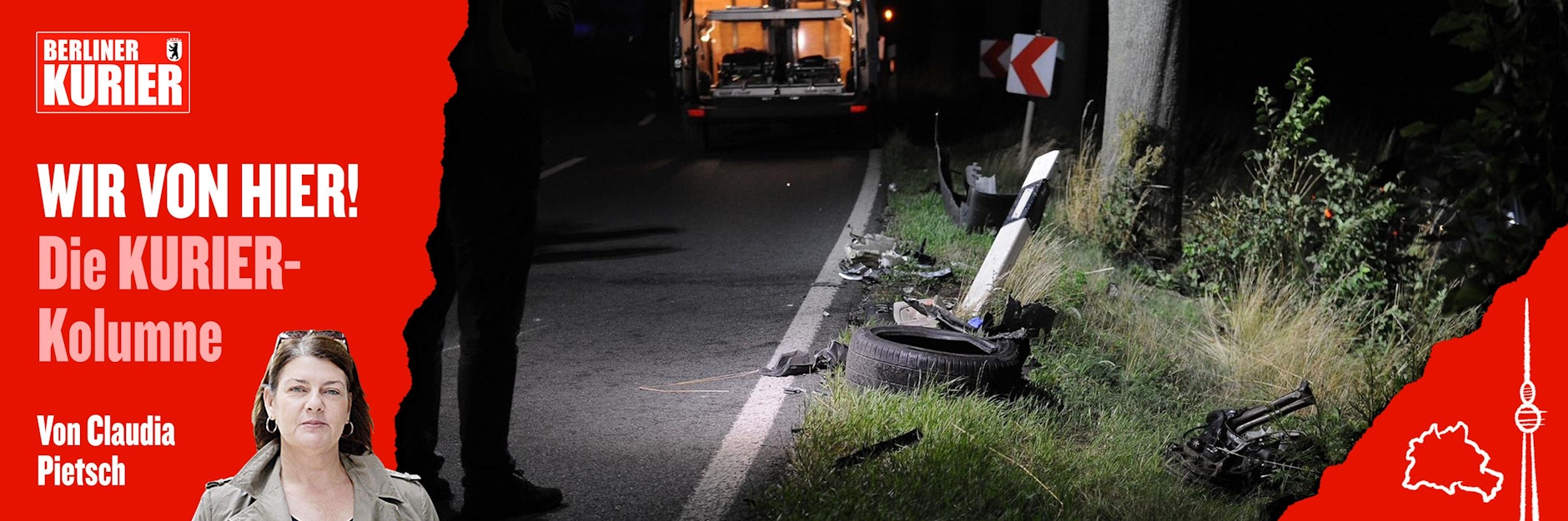 KURIER-Autorin Claudia Pietsch schreibt montags im KURIER über Geschichten aus Berlin und Umgebung. Foto: So sah es nach dem schweren Unfall auf der Landstraße zwischen Schildow und Schönfließ aus.