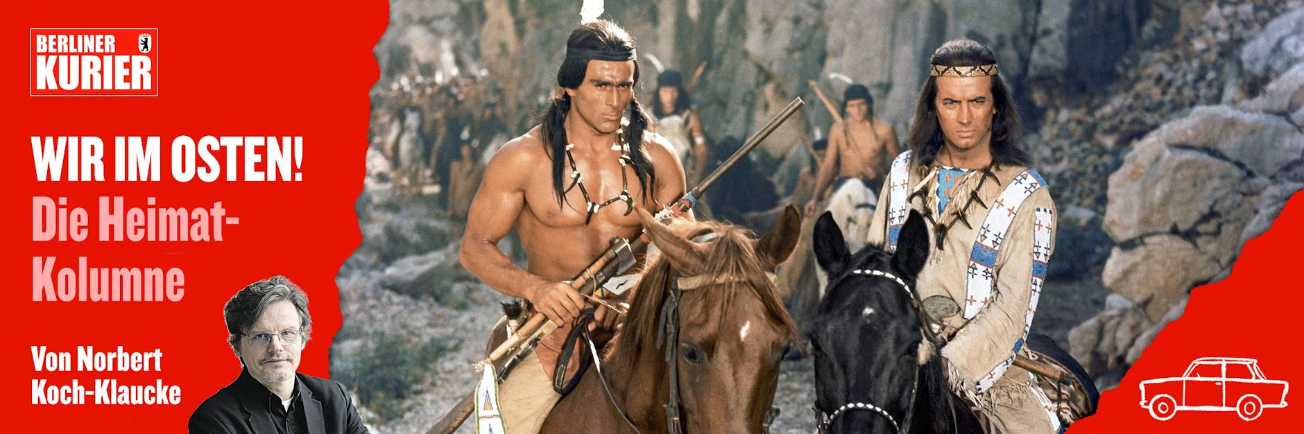 Pierre Brice und Gojko Mitic reiten im Karl-May-Film „Unter Geiern“ gemeinsam.