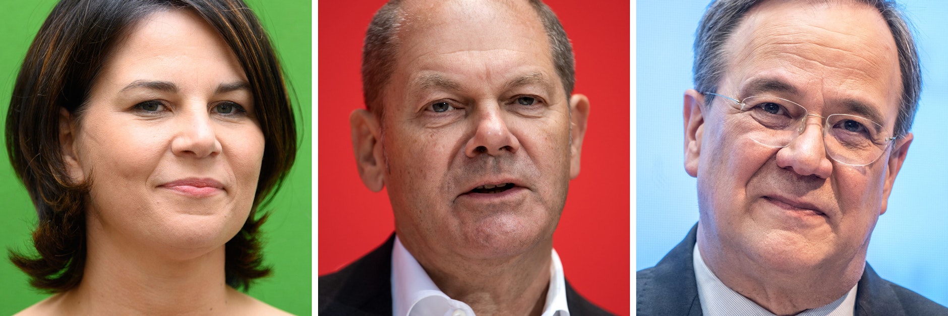 Grünen-Kanzlerkandidatin Annalena Baerbock, Vizekanzler Olaf Scholz (SPD, M.) und Unions-Kandidat Armin Laschet