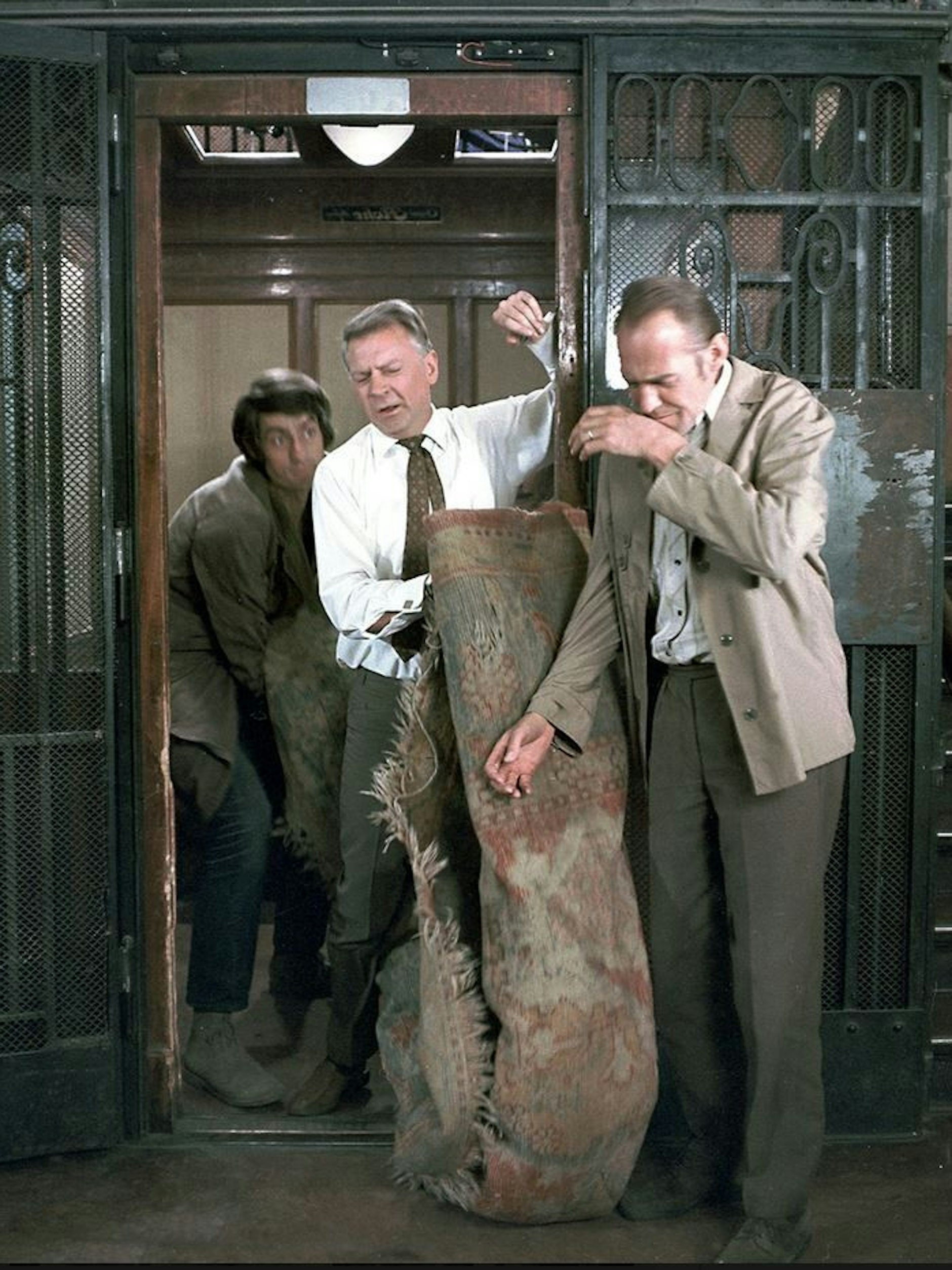 Szena aus dem Defa-Film „Der Mann, der nach der Oma kam“ mit Rolf Herricht, Herbert Köfer und Winfried Glatzeder.