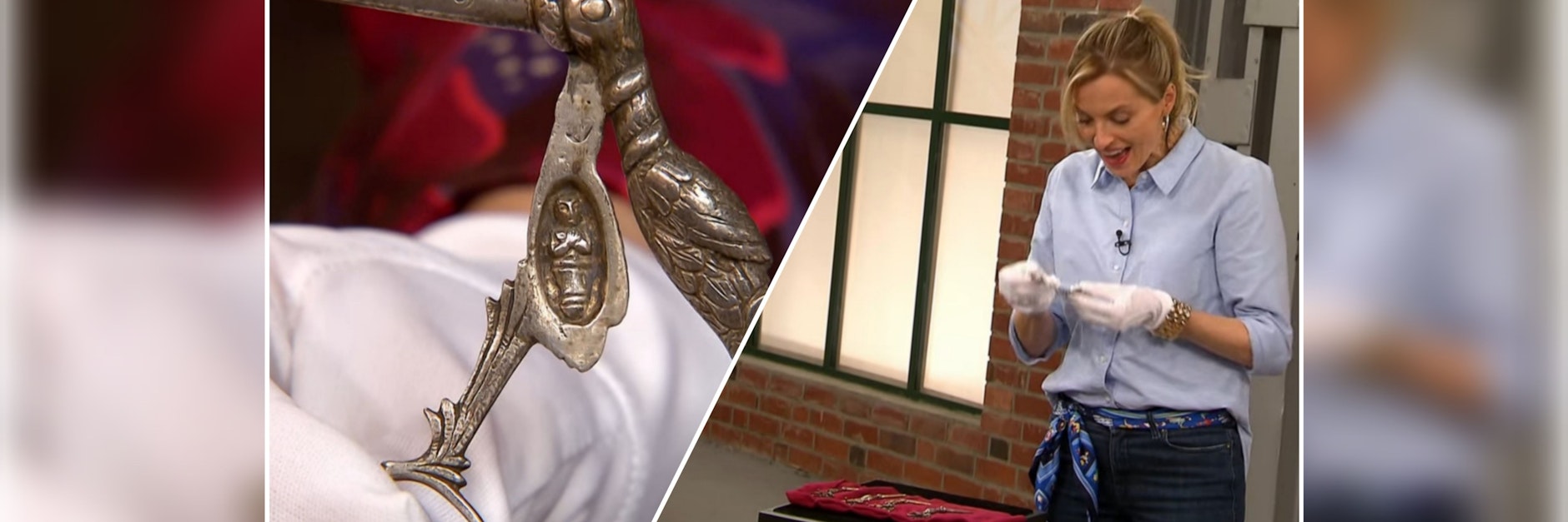 „Bares für Rares“-Händlerin Lisa Nüdling schreit vor Freude auf, als sie im Bauch der skurrilen Störche das Baby entdeckt.