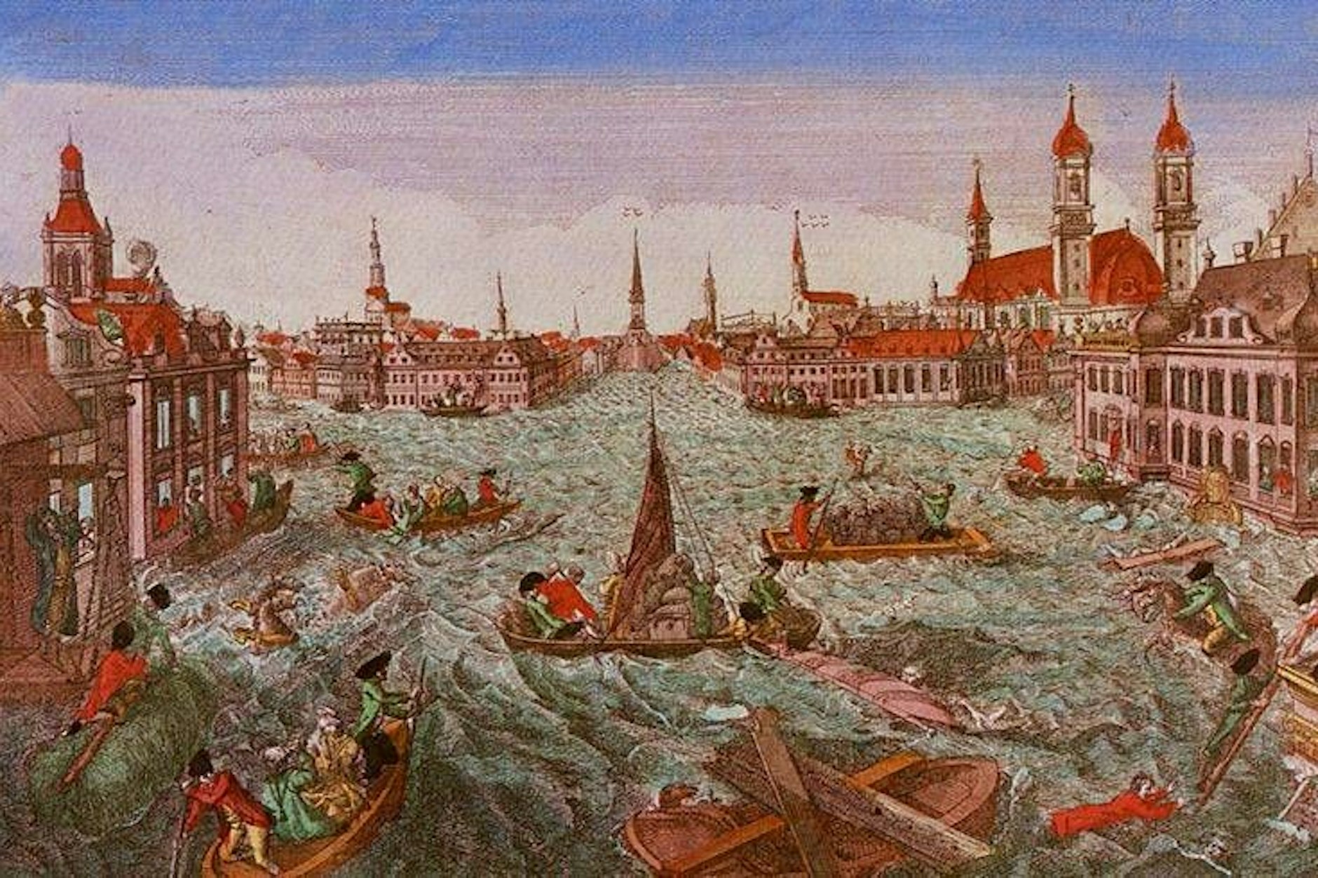 Das Rheinhochwasser von 1784, dargestellt von Johann Baptist Bergmüller. Die extremen&nbsp;<a href="https://www.wikiwand.com/de/%C3%9Cberschwemmung">Überschwemmungen</a> im Februar und März jenes Jahres gelten&nbsp;als eine der größten Naturkatastrophen der <a href="https://www.wikiwand.com/de/Fr%C3%BChe_Neuzeit">frühen Neuzeit</a> in Mitteleuropa. Sie folgten einem Eiswinter, der Ausbrüchen der Laki-Krater auf Island geschuldet war.