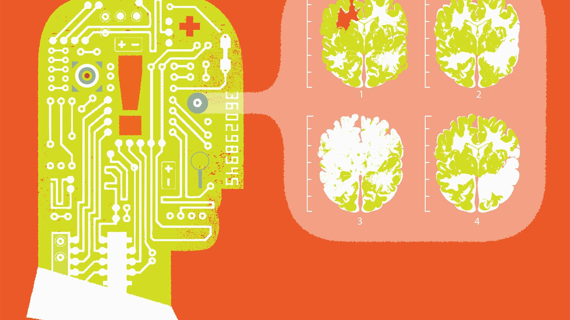 So stellen Grafiker sich die Zukunft vor: Ein Roboterarzt analysiert das menschliche Gehirn.