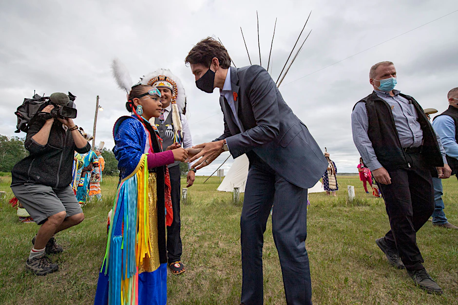 Kanadas Premier Justin Trudeau im Juli bei einem Besuch der Cowessess First Nation