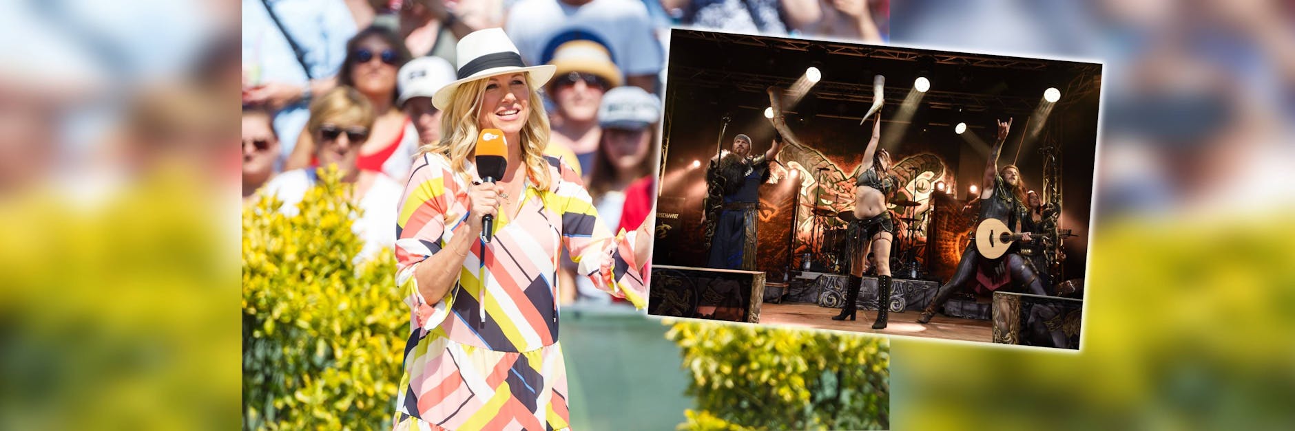 Am Sonntag hat Andrea Kiewel Rockbands wie Feuerschwanz (kl. Foto) im Fernsehgarten zu Gast.