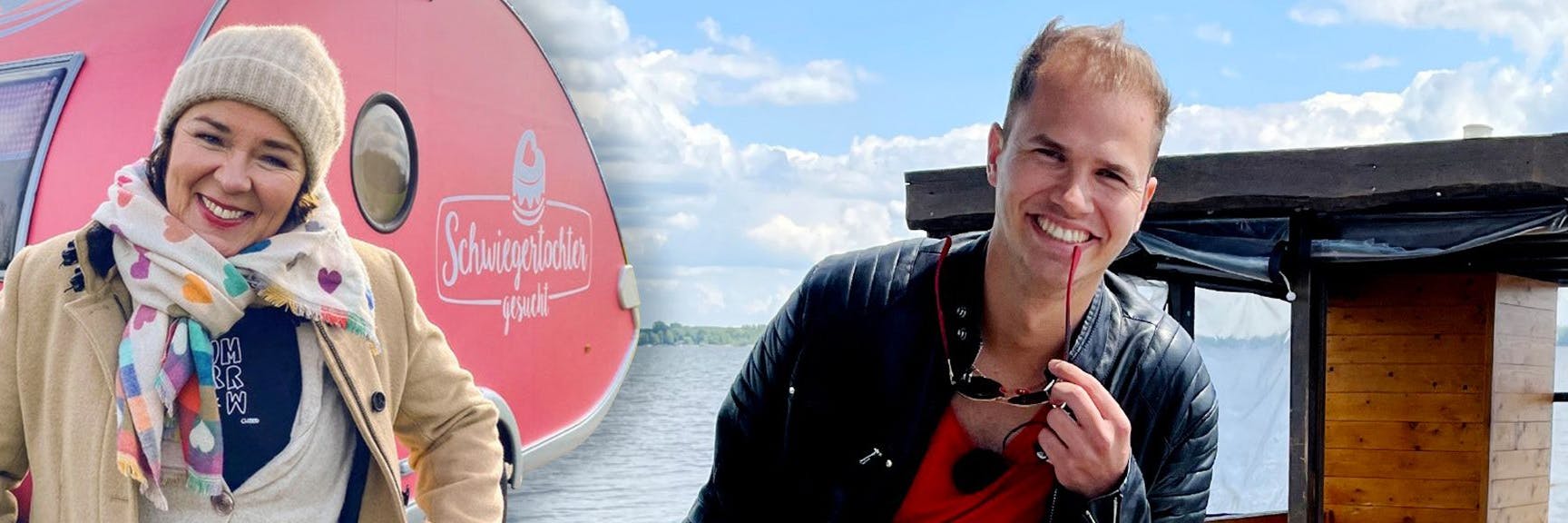 Vera Int-Veen moderiert „Schwiegertochter gesucht“. Rechts: Kandidat Nic verdreht seinen Kandidatinnen den Kopf.