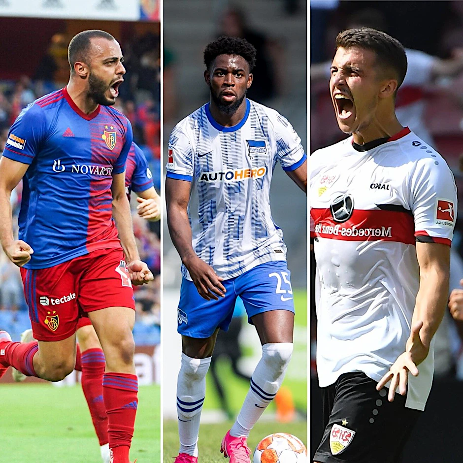 Die Hertha-Gerüchteküche brodelt. Mit dabei: Basel-Stürmer Arthur Cabral, Jordan Torunarigha und Stuttgarts Marc Kempf (v.l.)