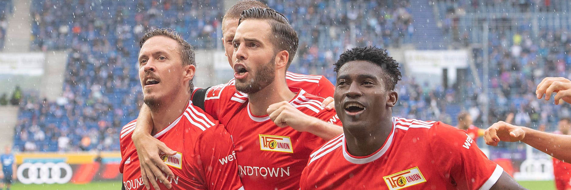 Schöner jubeln mit Union: So wollen Max Kruse, Nico Gießelmann, Taiwo Awoniyi auch am Sonntag gegen Gladbach feiern. 