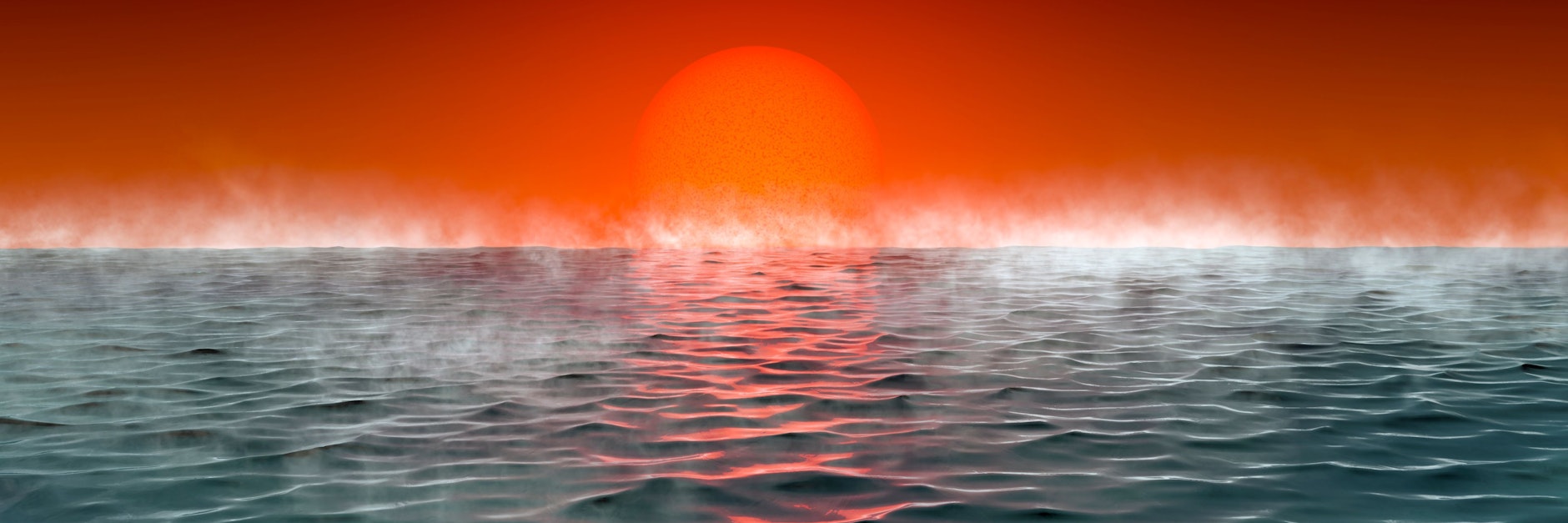 Künstlerische Darstellung eines Exoplaneten „Hycean“, benannt nach hydrogen (Wasserstoff) und ocean (Ozean). Britische Astronomen haben „Hyceans“ als neue Klasse von Planeten außerhalb des Sonnensystems beschrieben, auf denen Leben möglich sein könnte.