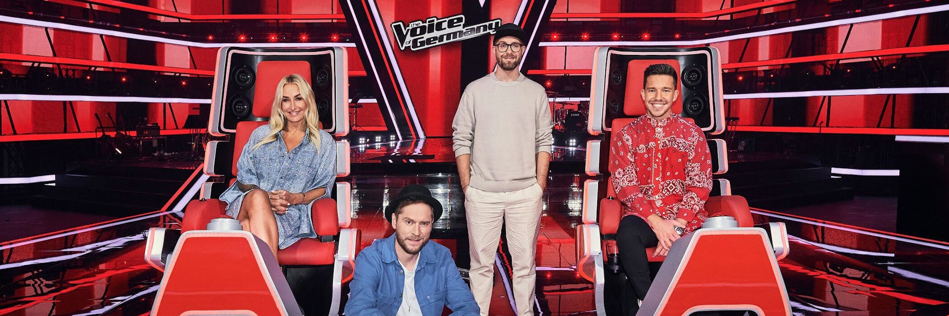 Die neue Jury von The Voice of Germany mit Sarah Connor, Johannes Oerding, Mark Forster und Nico Santos (v.l).