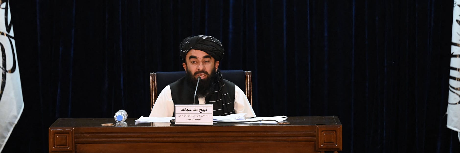 Taliban-Sprecher Zabihullah Mujahid verkündete, wer in der Übergangsregierung Afghanistans sitzt.