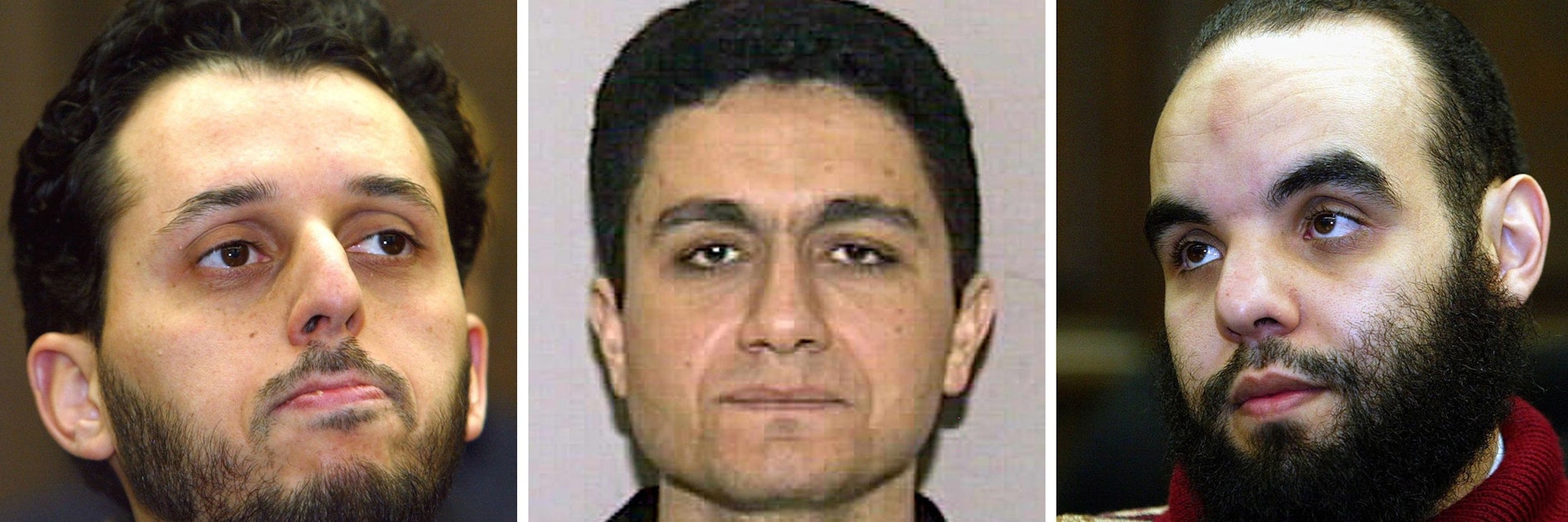 Mitglieder der sogenannten Hamburger Terrorzelle: Mounir El Motassadeq, Mohammed Atta und Abdelghani Mzoudi (v.l.n.r.).&nbsp;