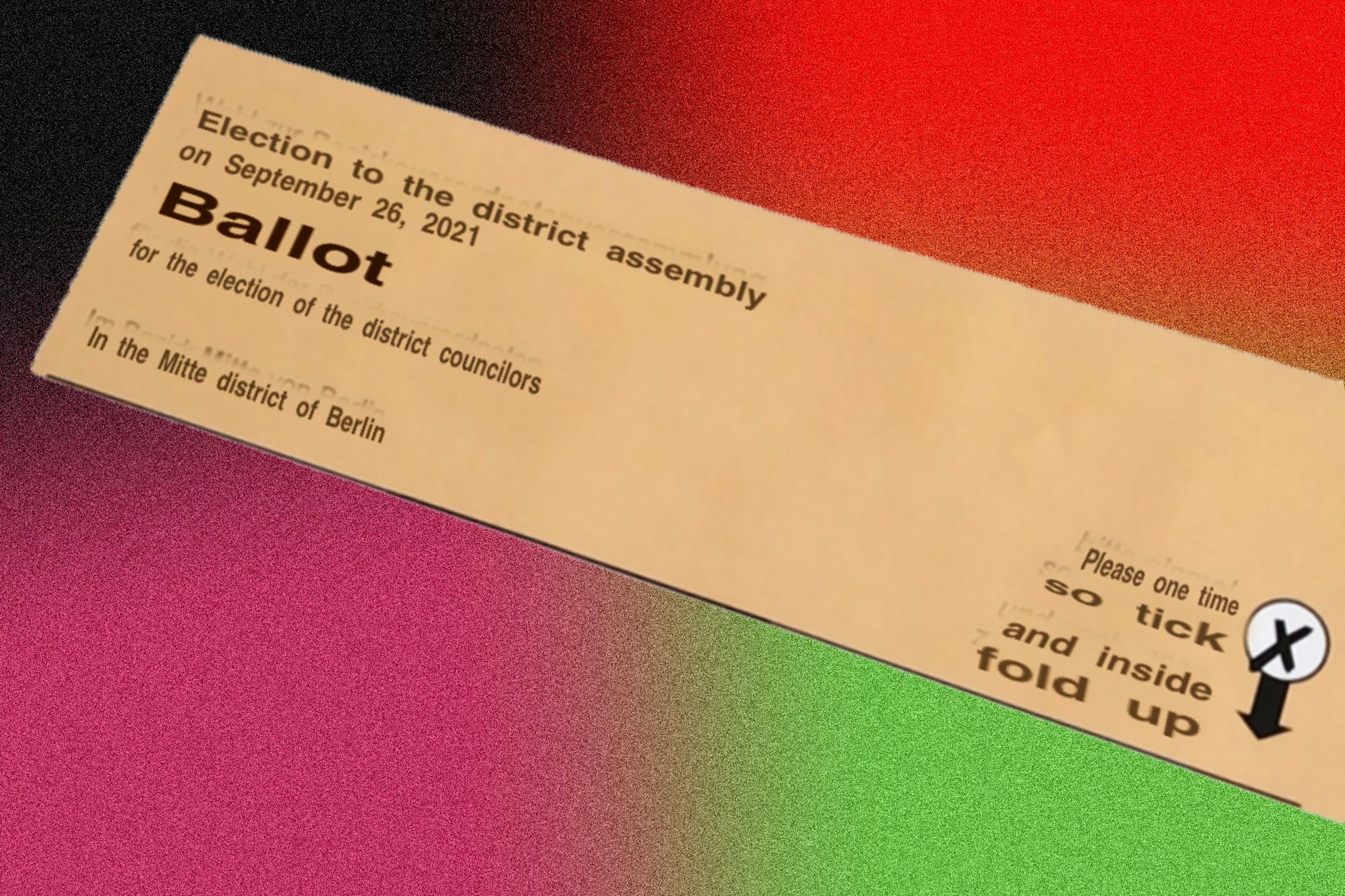 A ballot paper for the district assembly (BVV) elections, if they were in English too. They're still the only elections some foreign Berliners can vote in.