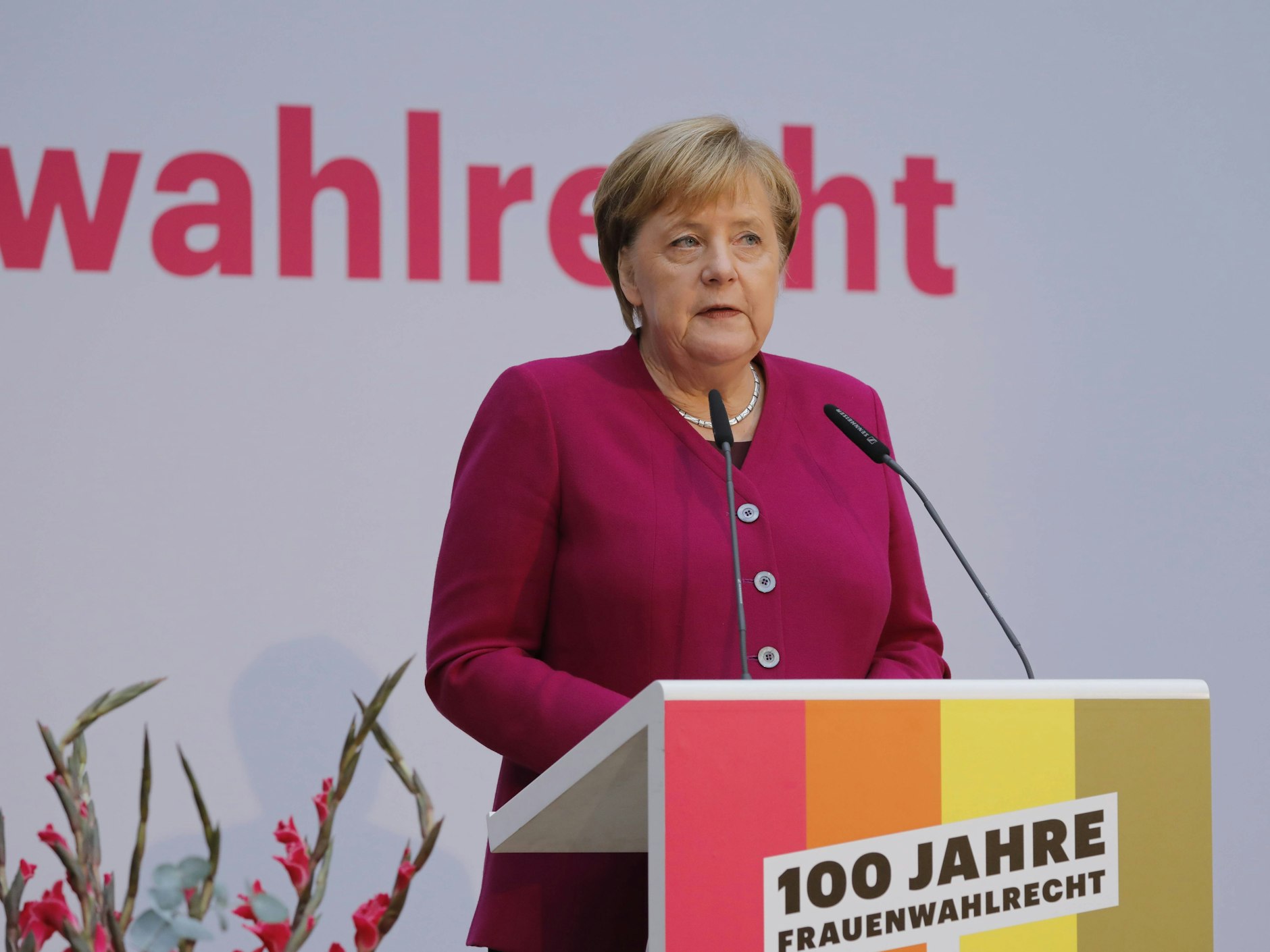 Bundeskanzlerin Angela Merkel beim Festakt zum Frauenwahlrecht 2018.