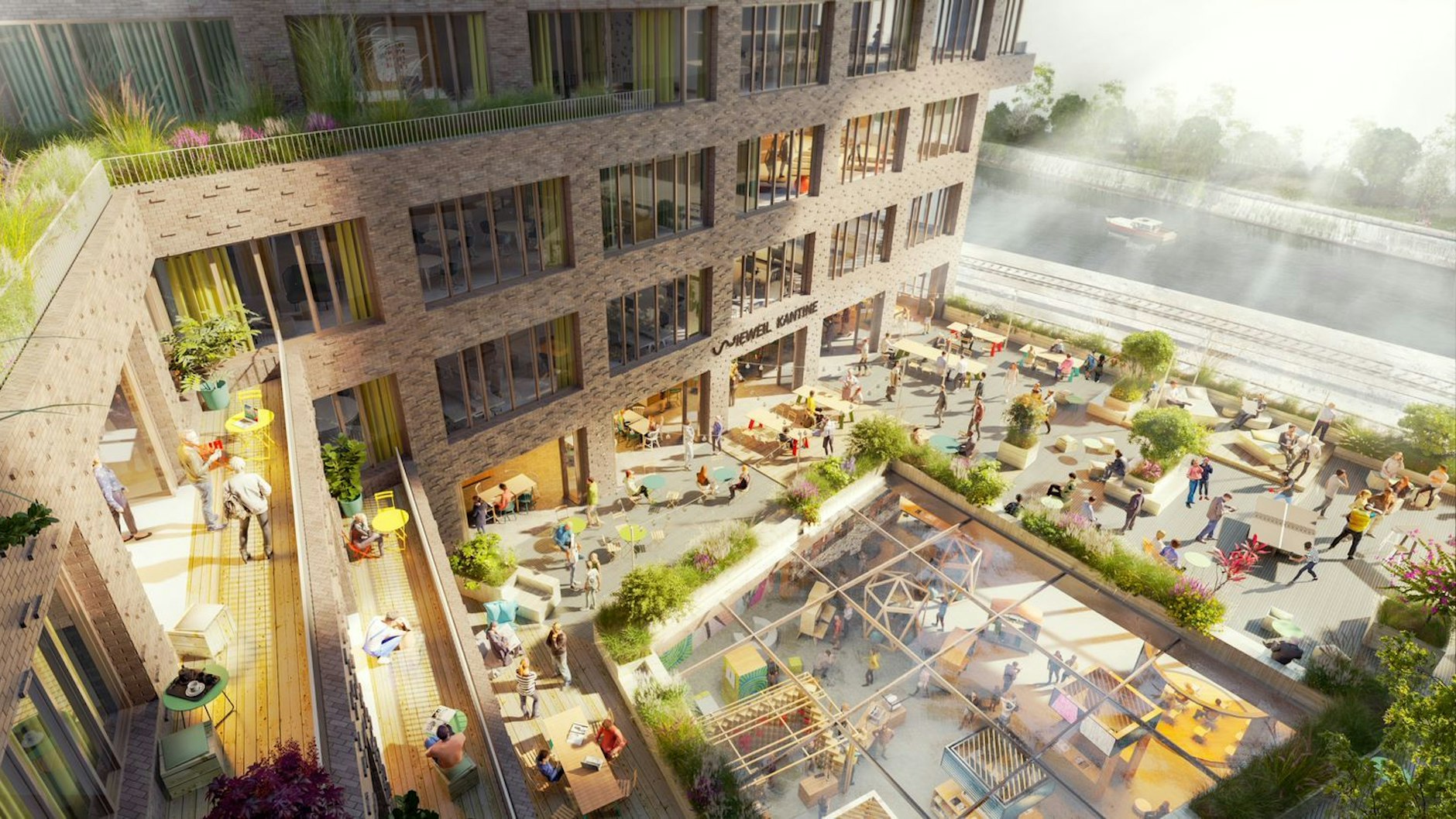 So soll das künftige Gebäude an der Holzmarktstraße aussehen. Die öffentliche Terrasse erlaubt den Blick über die S-Bahngleise auf die Spree.