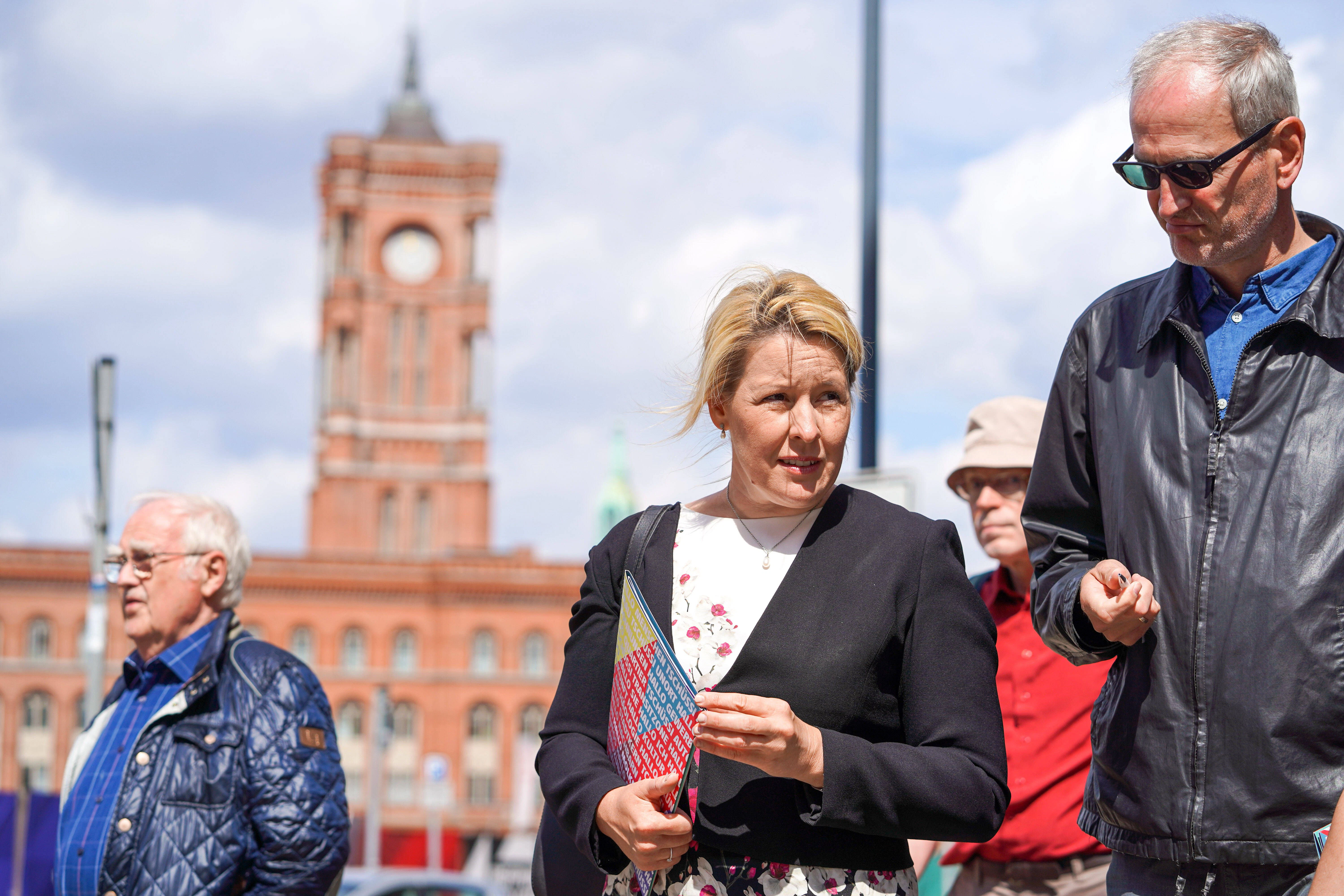 SPD mayoral candidate Franziska Giffey on the campaign trail near the Rotes Rathaus, seat of Berlin