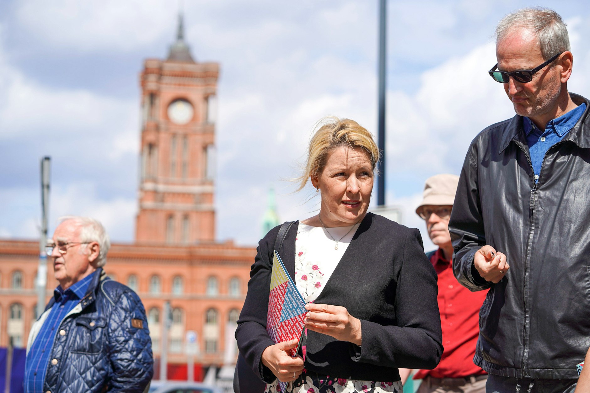 SPD mayoral candidate Franziska Giffey on the campaign trail near the Rotes Rathaus, seat of Berlin's city government.