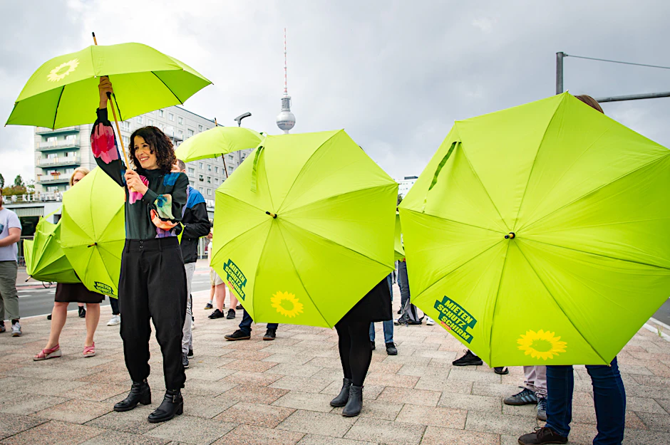 Das große Thema im Wahlkampf ist nicht das Klima: Bettina Jarasch auf der Mietendemo.