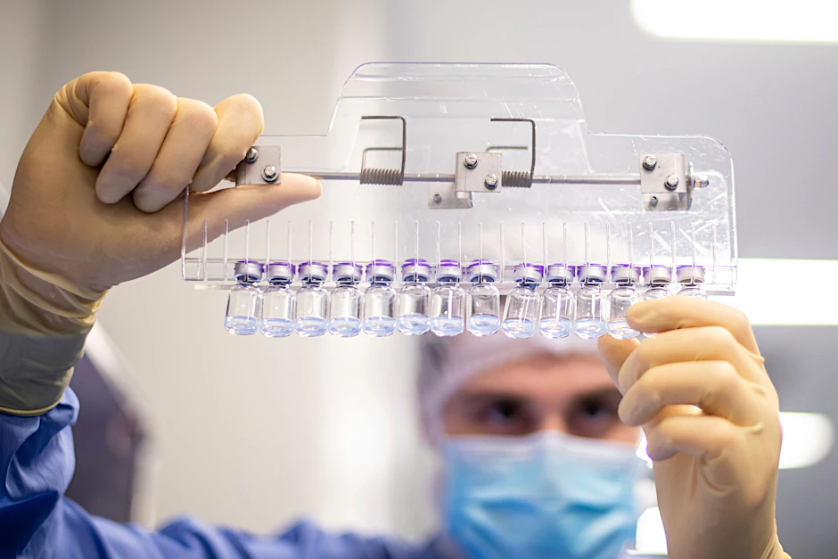Der Impfstoff von Biontech/Pfizer wird während der Herstellung in einem Werk untersucht. Die Wirksamkeit nimmt nach der zweiten Dosis langsam ab. Das belegen neueste Daten.