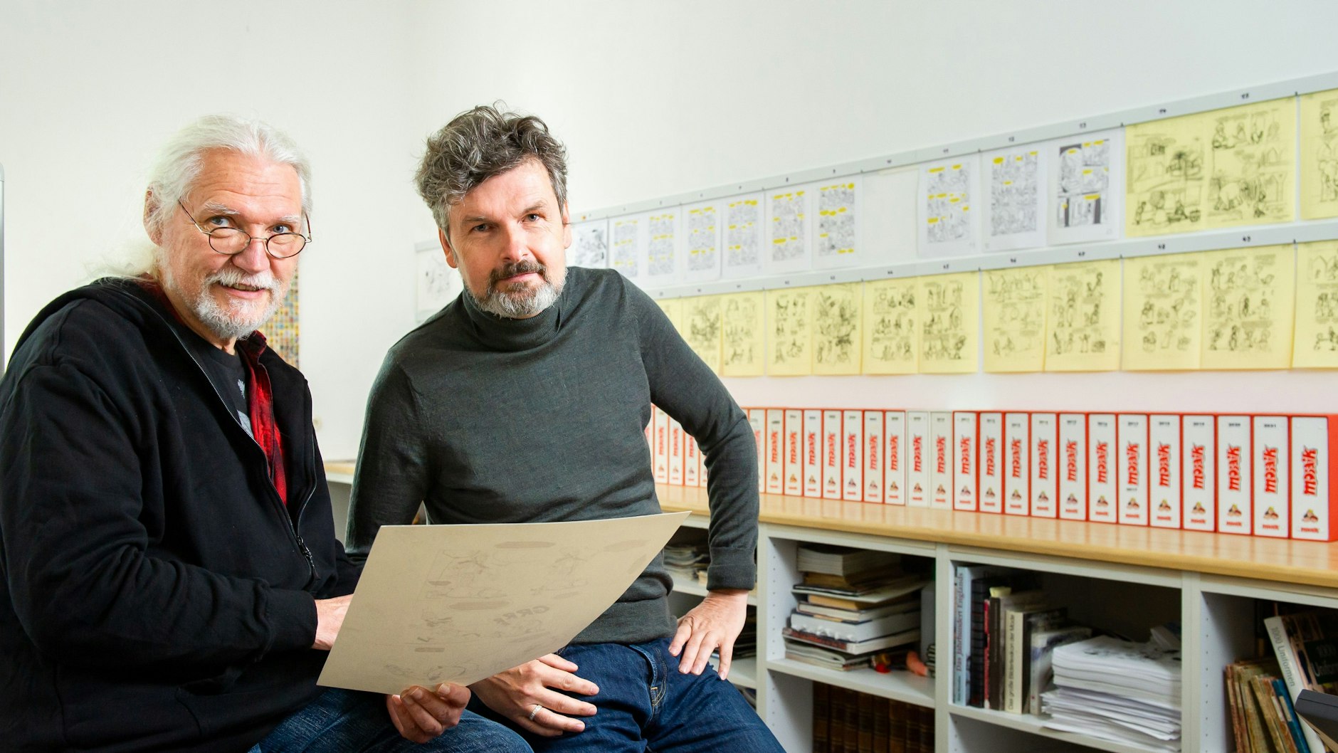 Die Schöpfer: Jörg Reuter (l.) ist der künstlerische Leiter des Verlages, Jens Schubert erfindet die Abenteuer der Abrafaxe.<br>