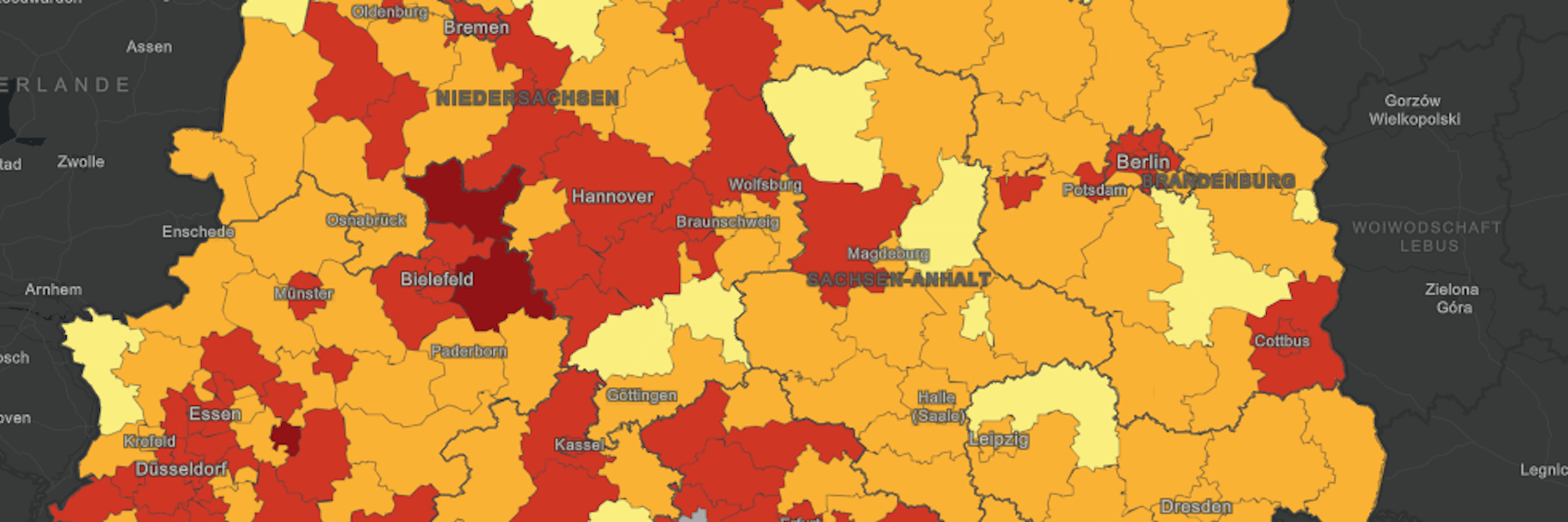 Die roten Flecken markieren die Corona-Hotspots in Deutschland.