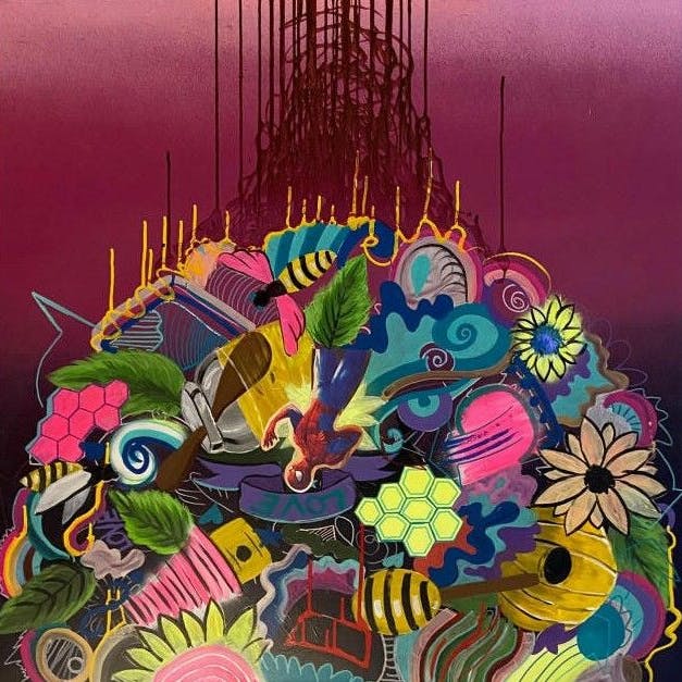 Die Bundespolizei München hofft auf Hinweise zum Verbleib dieses Acrylbilds, das dem Künstler im ICE gestohlen wurde. Es ist 25.000 Euro wert.