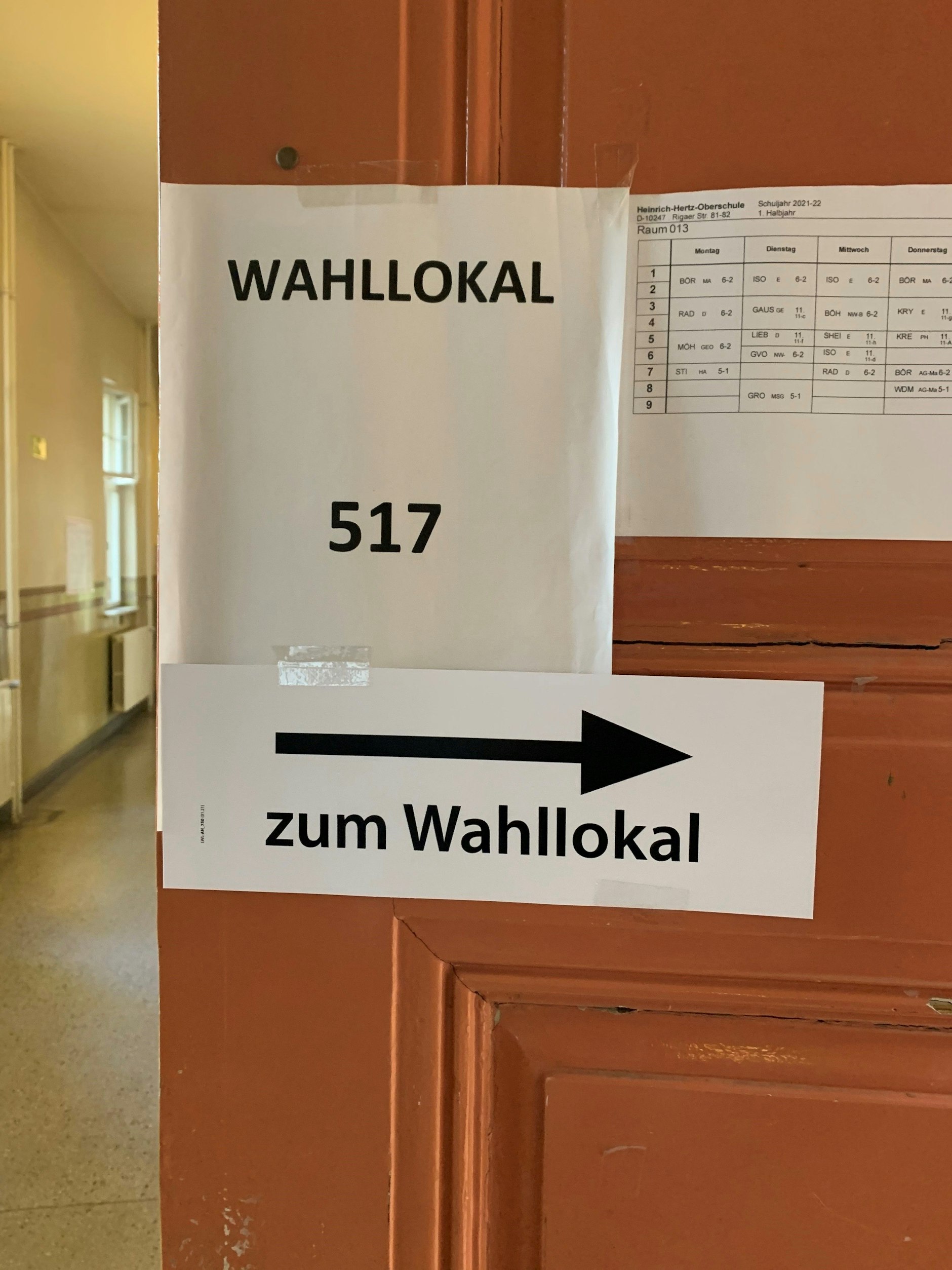 Ein Wahllokal Nummer in Berlin-Friedrichshain