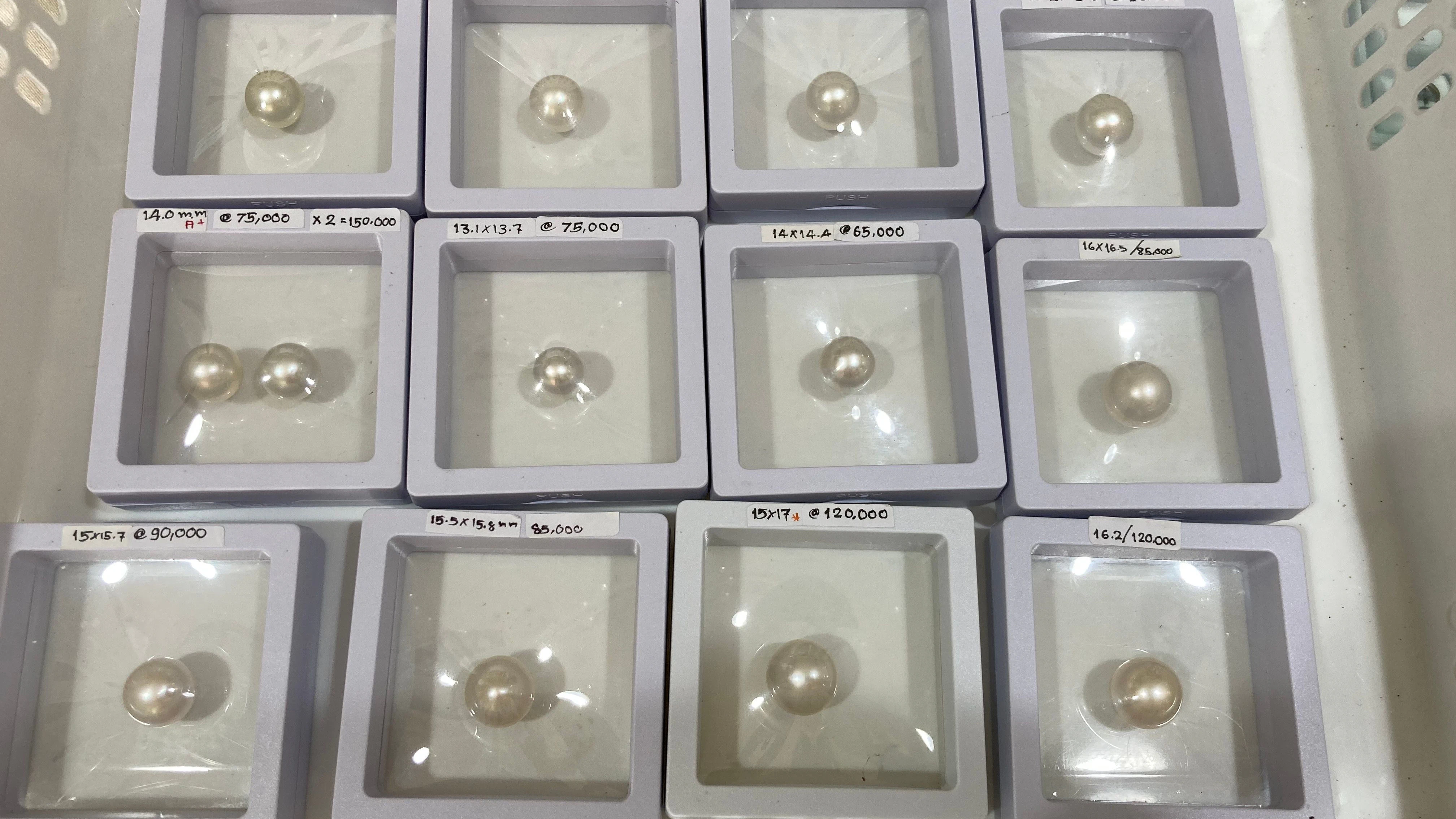 Die dickste Perle im Geschäft (unten rechts) hat einen stattlichen Durchmesser von 16,2 Millimetern und kostet 120.000 Baht (3100 Euro).
