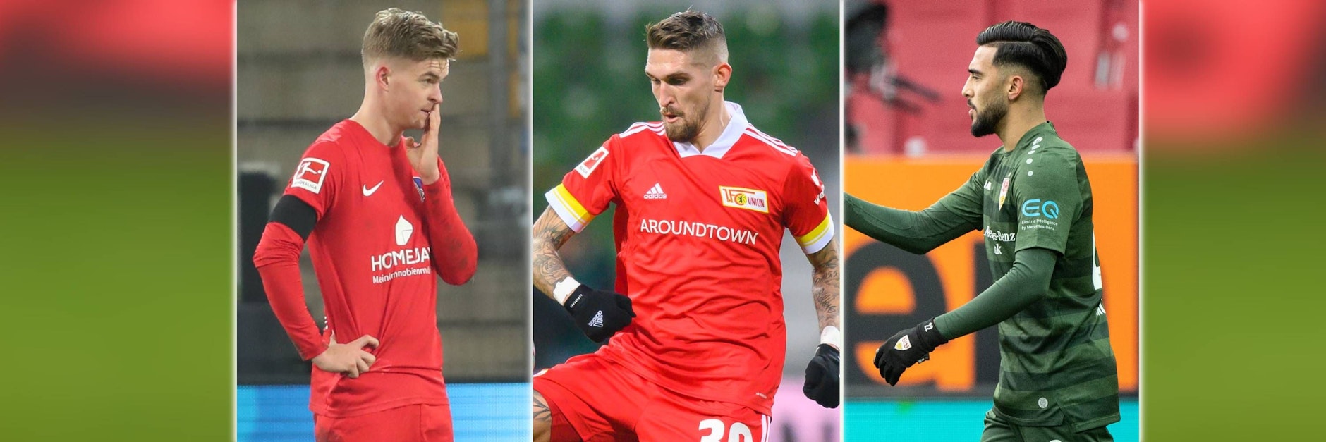 Sie sind nur drei von ziemlich vielen: Herthas Maxi Mittelstädt, Unions Robert Andrich und Stuttgarts Nicolas Gonzales sehen allesamt frisch frisiert aus.
