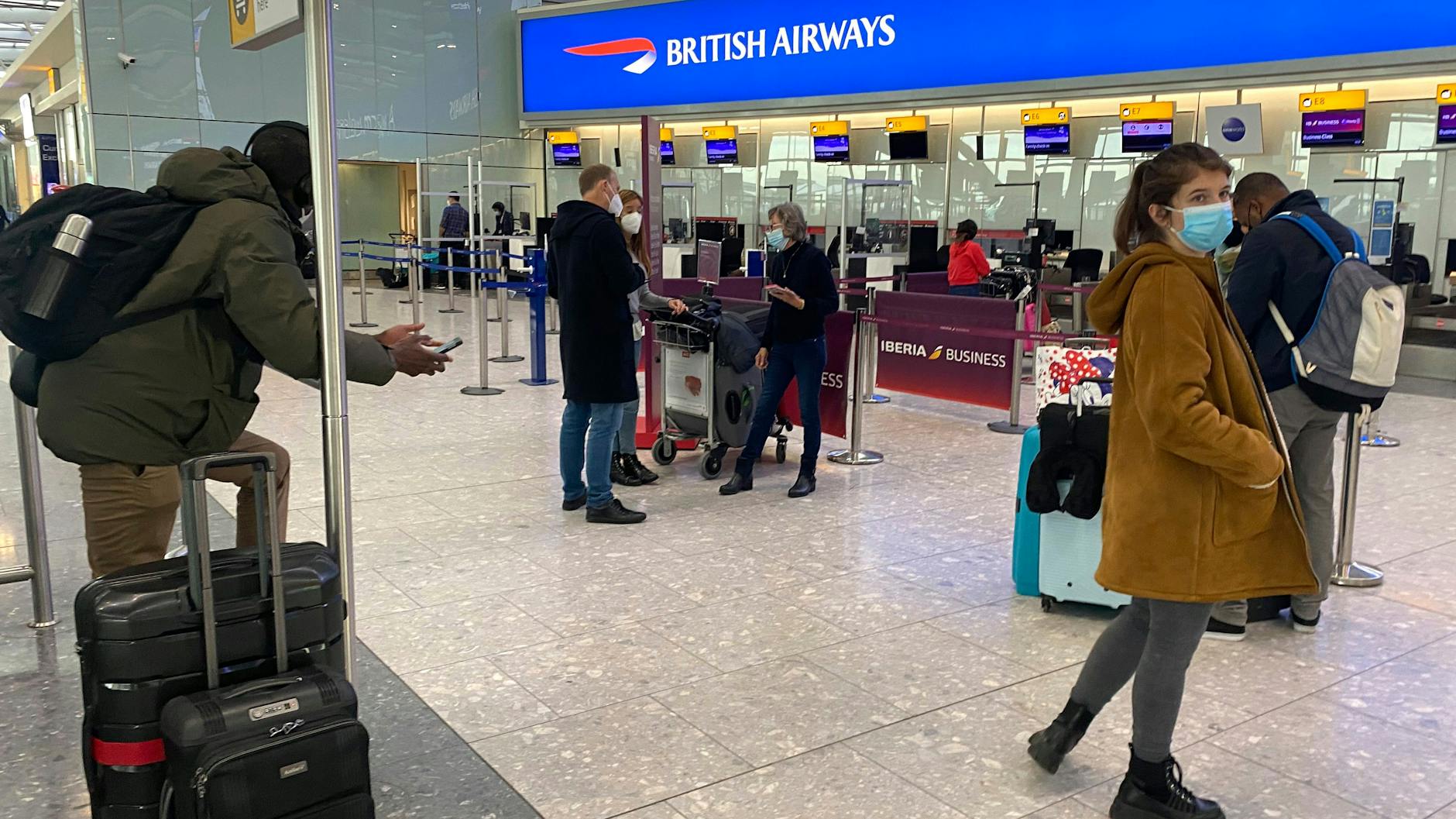 British residents in Spain wait for clarification at London Heathrow airport on 2 January after they were denied boarding on their flight to Barcelona.