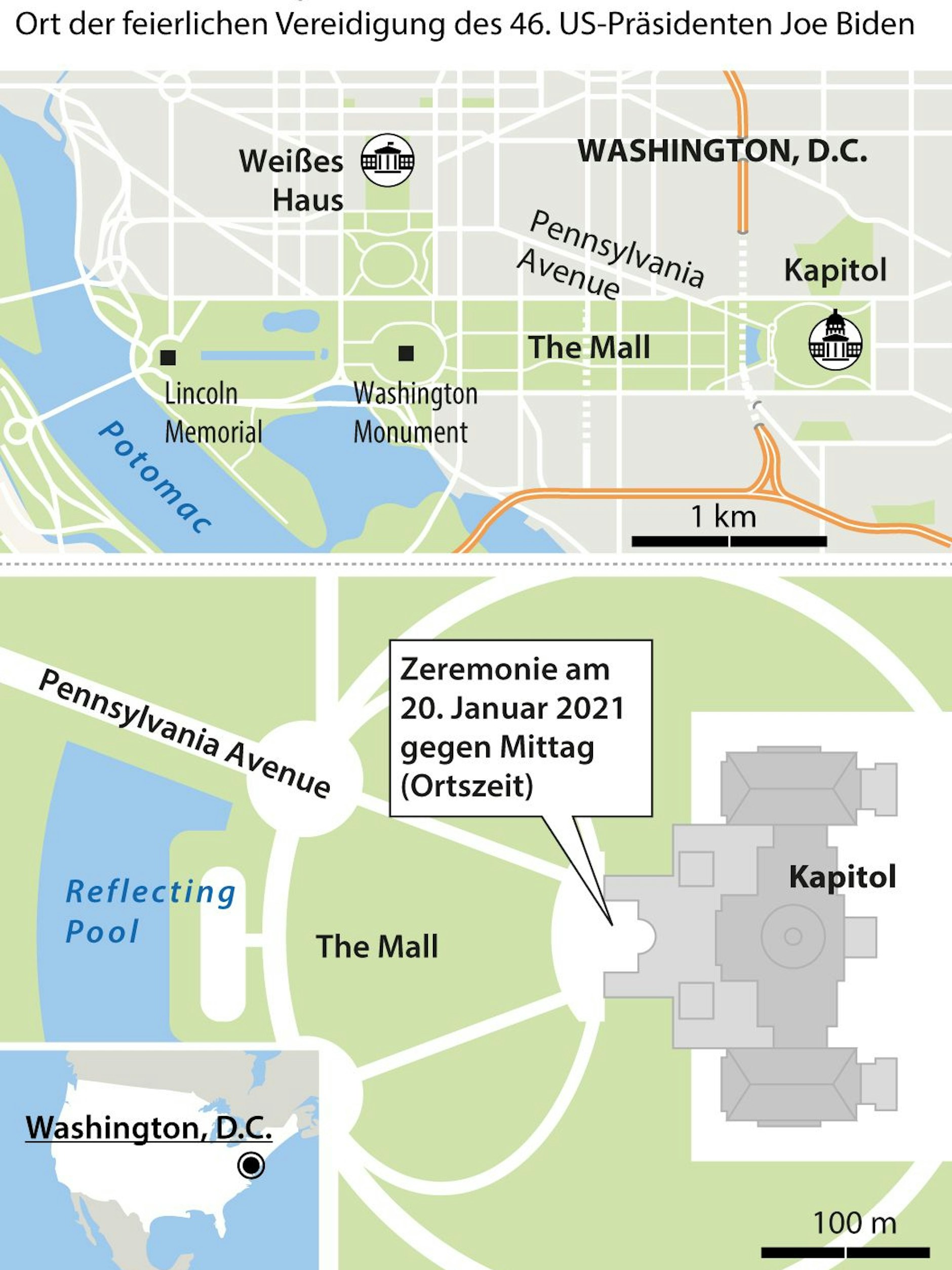 &nbsp;Lageplan des Regierungsviertels in Washington.